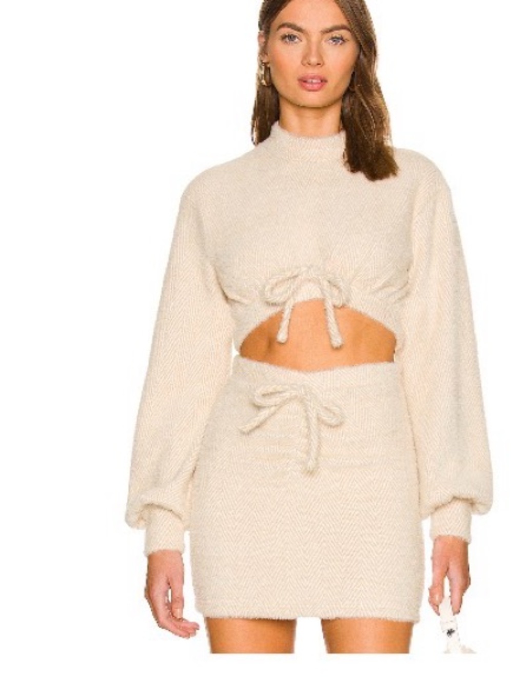 Majorelle Tan White Chevron Cropped Sweater & Skirt Set Small